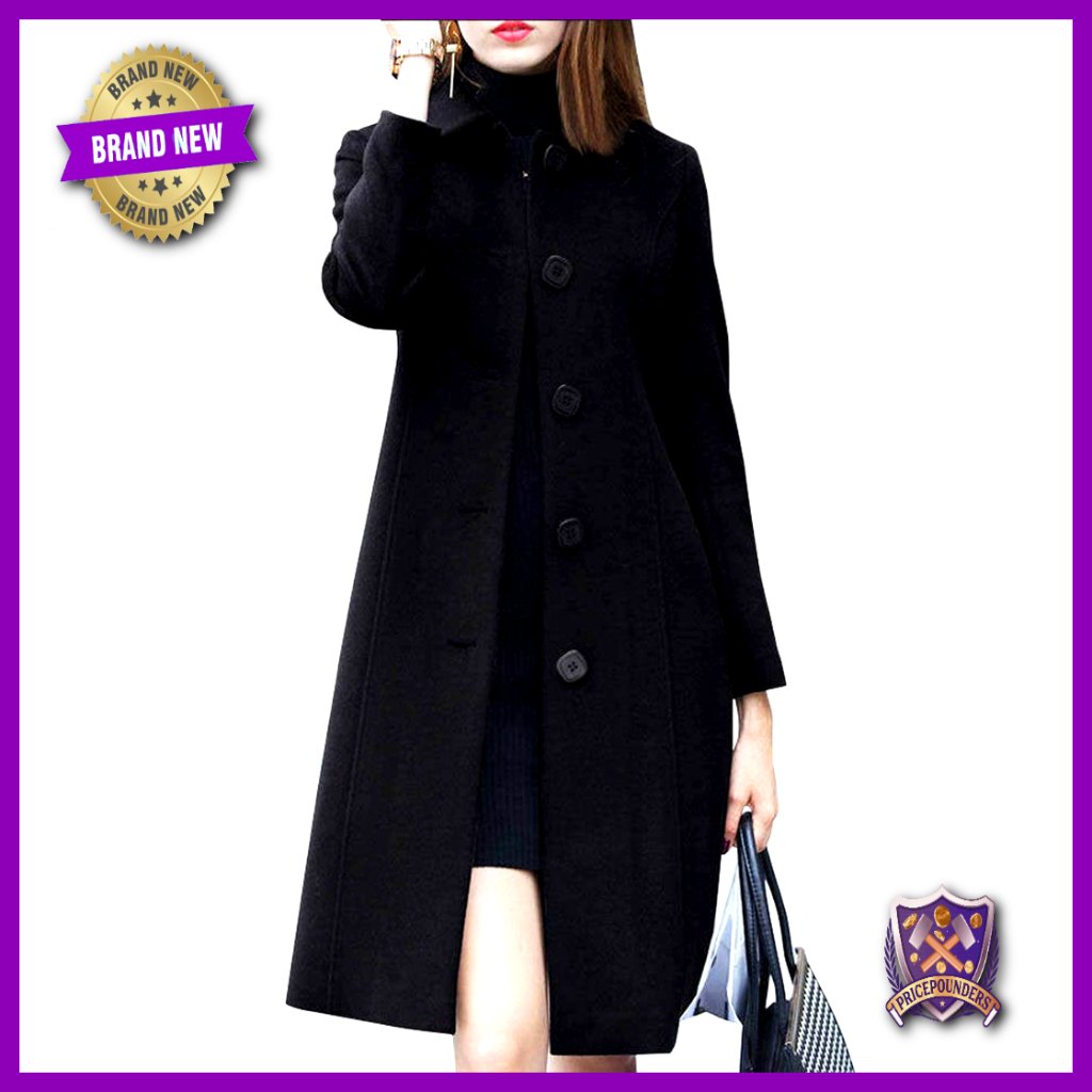 Classic Slim Fit Wool Blend Coat Lapel Single Breasted Mid-Long Elegant